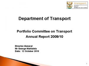 Department of Transport Portfolio Committee on Transport Annual