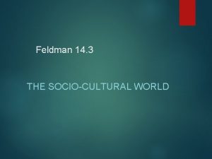 Feldman 14 3 THE SOCIOCULTURAL WORLD Sociocultural Influences