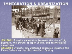 IMMIGRATION URBANIZATION SSUSH 11 Examine connections between the