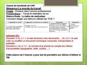 Classe de terminale de CAP Squence Le monde