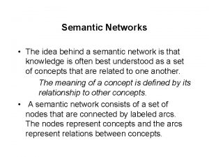 Semantic Networks The idea behind a semantic network