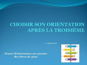 CHOISIR SON ORIENTATION APRS LA TROISIME H Vzien