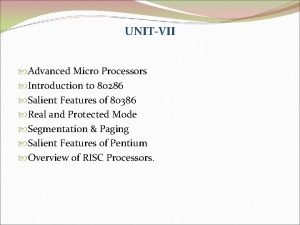 UNITVII Advanced Micro Processors Introduction to 80286 Salient