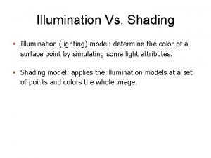Illumination Vs Shading Illumination lighting model determine the