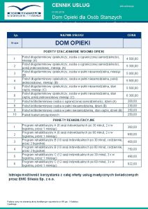 CENNIK USUG aktualizacja 01 05 2019 Dom Opieki