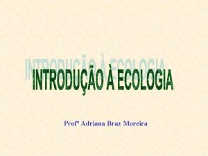 Prof Adriana Braz Moreira INTRODUO ECOLOGIA ECOLOGIA Termo