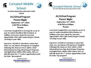 Campbell Middle School An International Baccalaureate World School