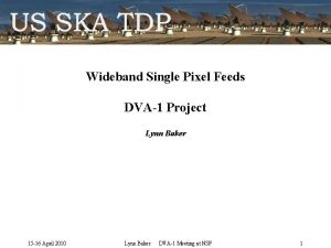 Wideband Single Pixel Feeds DVA1 Project Lynn Baker