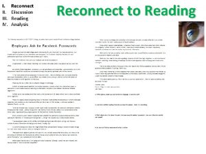 I III IV Reconnect Discussion Reading Analysis Reconnect