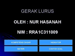 GERAK LURUS OLEH NUR HASANAH NIM RRA 1