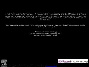 RealTime Virtual Sonography A Coordinated Sonography and MRI