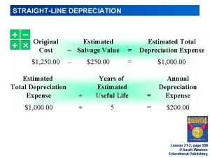 STRAIGHTLINE DEPRECIATION Original Cost Estimated Salvage Value Estimated