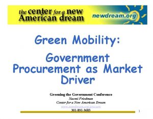 Green Mobility Government Procurement as Market Driver Greening