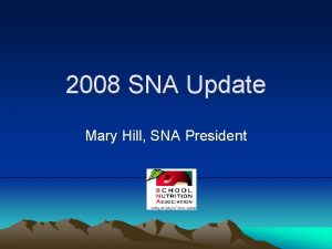 2008 SNA Update Mary Hill SNA President It