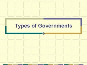 Types of Governments Skill Governance Civics Define the