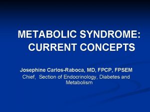 METABOLIC SYNDROME CURRENT CONCEPTS Josephine CarlosRaboca MD FPCP