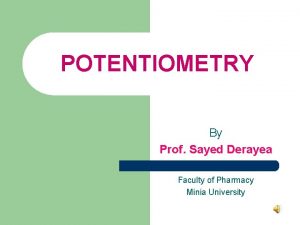 POTENTIOMETRY By Prof Sayed Derayea Faculty of Pharmacy