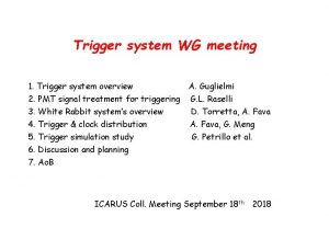 Trigger system WG meeting 1 Trigger system overview