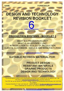 NAME FORMGROUP DESIGN AND TECHNOLOGY REVISION BOOKLET WORLD