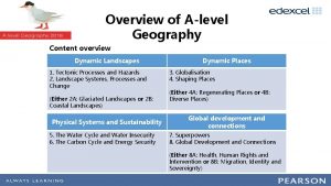 Overview of Alevel Our A level specification Geography