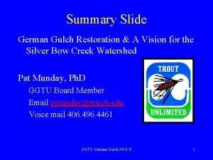 Summary Slide German Gulch Restoration A Vision for