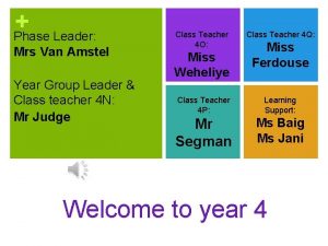 Phase Leader Mrs Van Amstel Year Group Leader