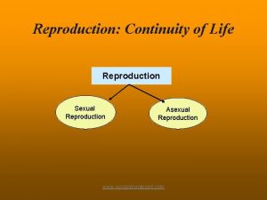 Reproduction Continuity of Life Reproduction Sexual Reproduction Asexual