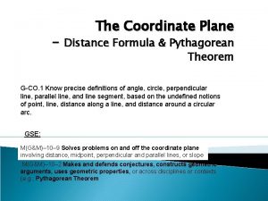 The Coordinate Plane Distance Formula Pythagorean Theorem GCO