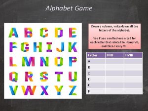 Alphabet Game Down a column write down all
