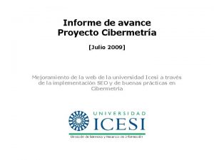 Informe de avance Proyecto Cibermetra Julio 2009 Mejoramiento