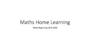 Maths Home Learning Week Beginning 28 9 2020