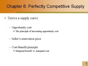 Chapter 6 Perfectly Competitive Supply Derive a supply