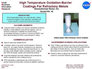 Small Business Innovation Research High Temperature OxidationBarrier Coatings