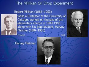 The Millikan Oil Drop Experiment Robert Millikan 1868
