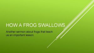 HOW A FROG SWALLOWS Another sermon about frogs