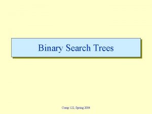 Binary Search Trees Comp 122 Spring 2004 Binary