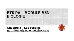 Chapitre 3 Les besoins nutritionnels et le mtabolisme