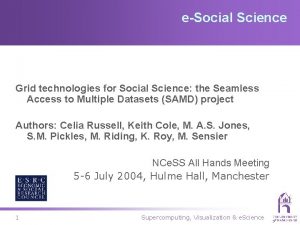 eSocial Science Grid technologies for Social Science the