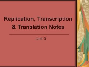 Replication Transcription Translation Notes Unit 3 Replication the