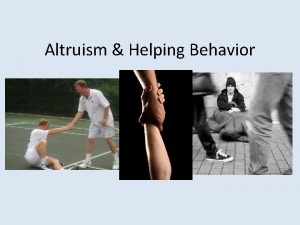 Altruism Helping Behavior Altruism Helping Behavior Altruism an