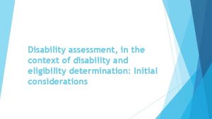 Disability assessment in the context of disability and