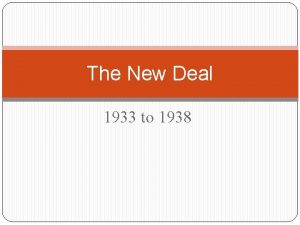 The New Deal 1933 to 1938 The Election