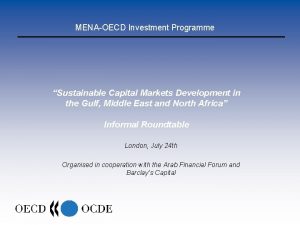 MENAOECD Investment Programme Sustainable Capital Markets Development in