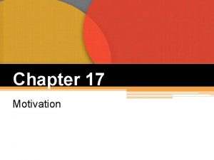 Chapter 17 Motivation What Is Motivation v Motivation