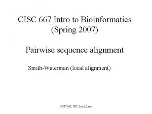 CISC 667 Intro to Bioinformatics Spring 2007 Pairwise