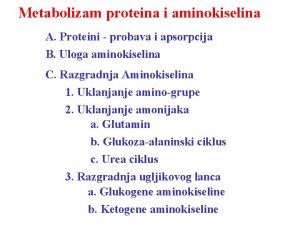 Metabolizam proteina i aminokiselina A Proteini probava i