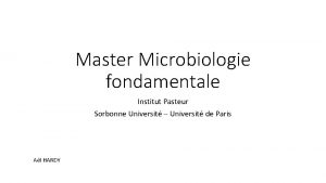 Master Microbiologie fondamentale Institut Pasteur Sorbonne Universit Universit