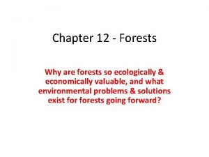 Chapter 12 Forests Why are forests so ecologically