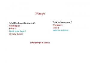 Pumps Total Mechanical pumps 24 Working 19 Extra