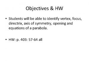 Objectives HW Students will be able to identify